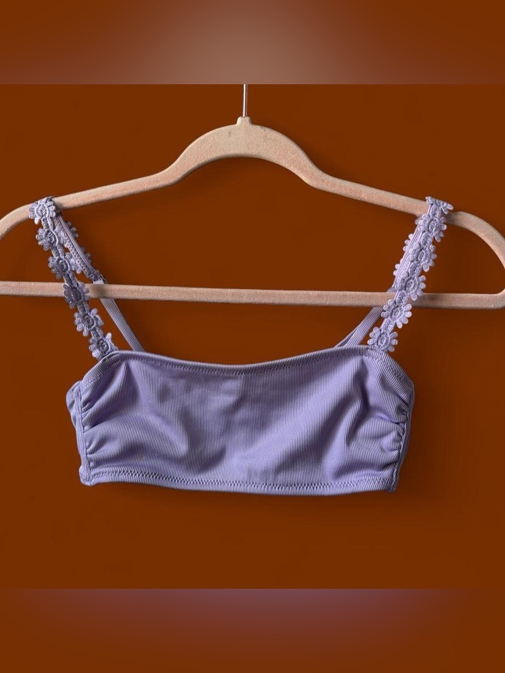 Xhilaration Lavender Ribbed Bandeau Bikini Top with Floral Straps